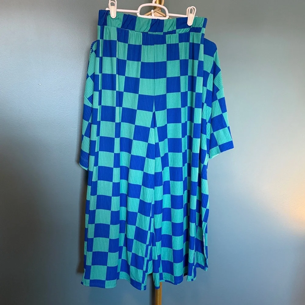 Dressed in LALA Lex Ribbed Playsuit in Mermeg Blue Checkerboard - Picture 3 of 3